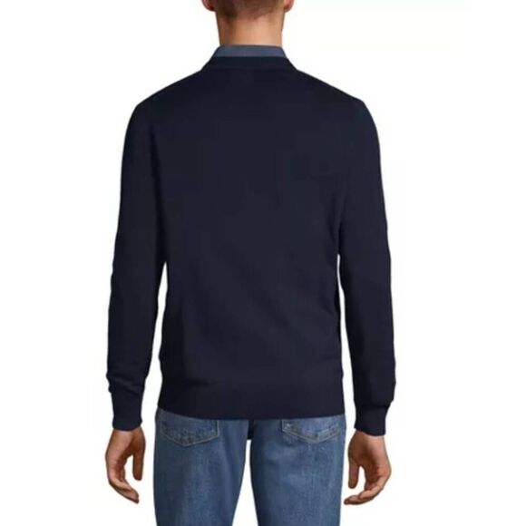Land's End 100% Supima Cotton Men's Navy Cardigan Sweater Lightweight Grandpa - Picture 3 of 12